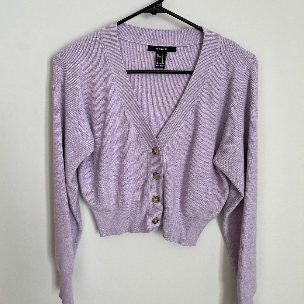 Cropped Lavender Cardigan Sweater, size small